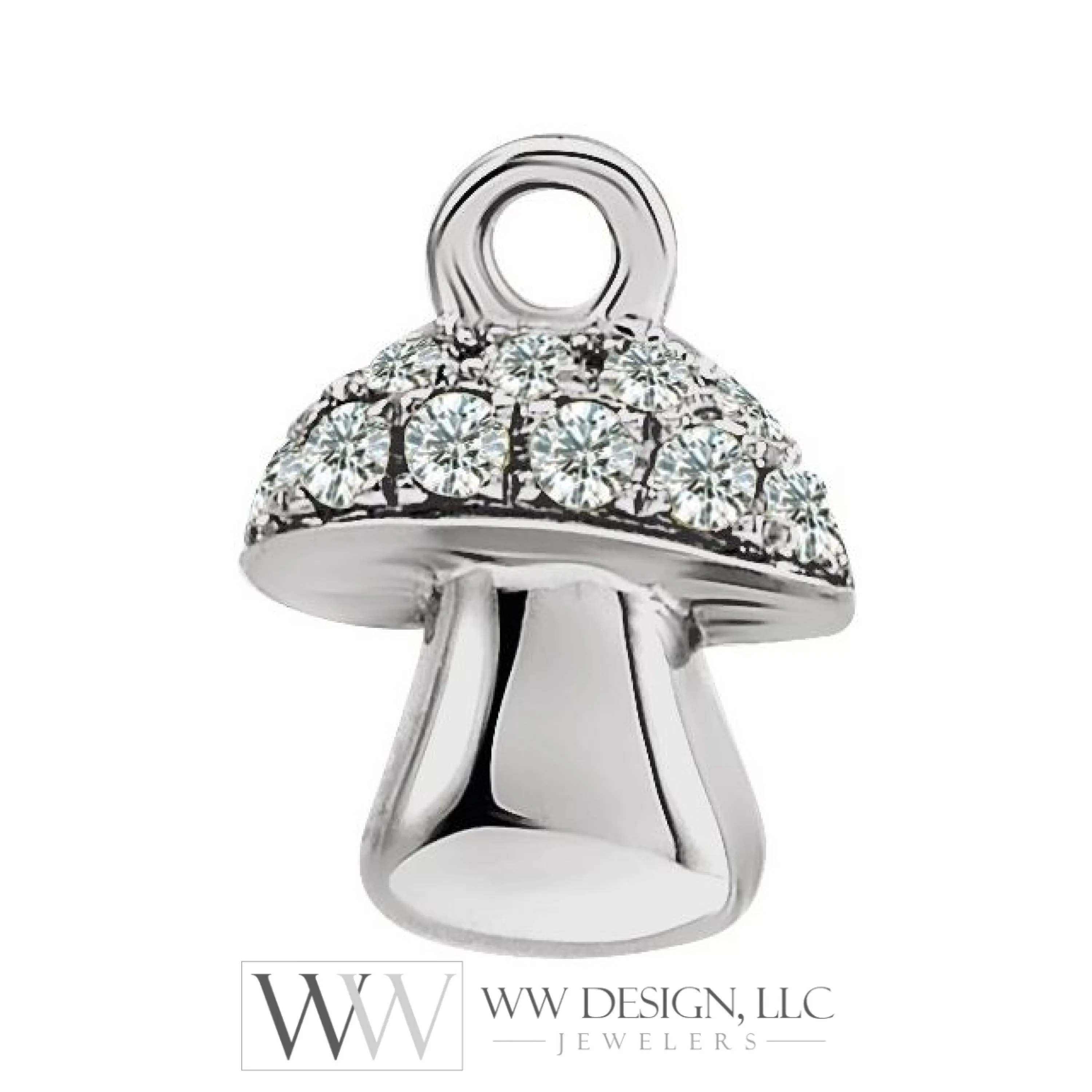 0.06 CTW Natural Diamond or Peridot Mushroom Dangle Charm - 14k Gold (Y, W, R)