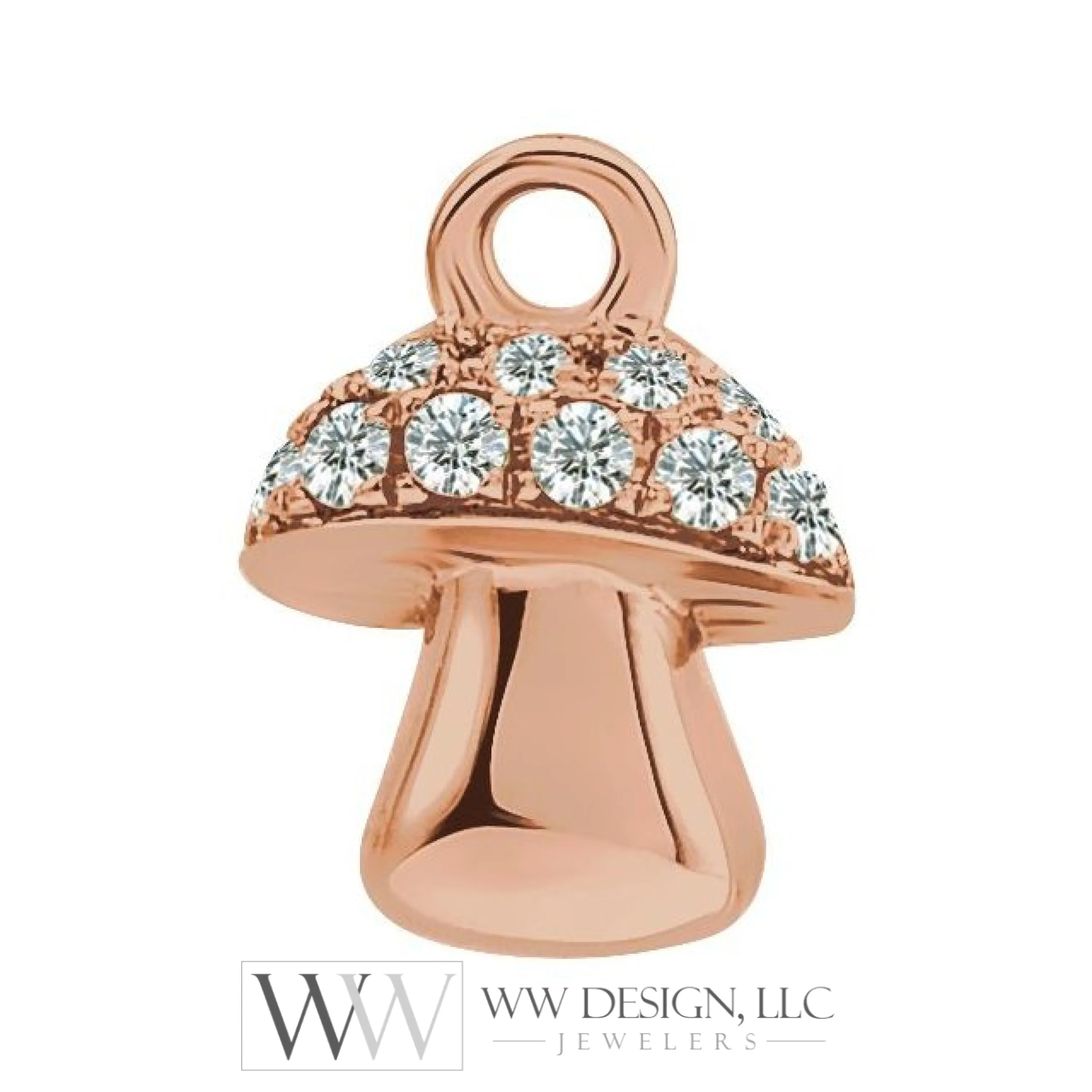 0.06 CTW Natural Diamond or Peridot Mushroom Dangle Charm - 14k Gold (Y, W, R)