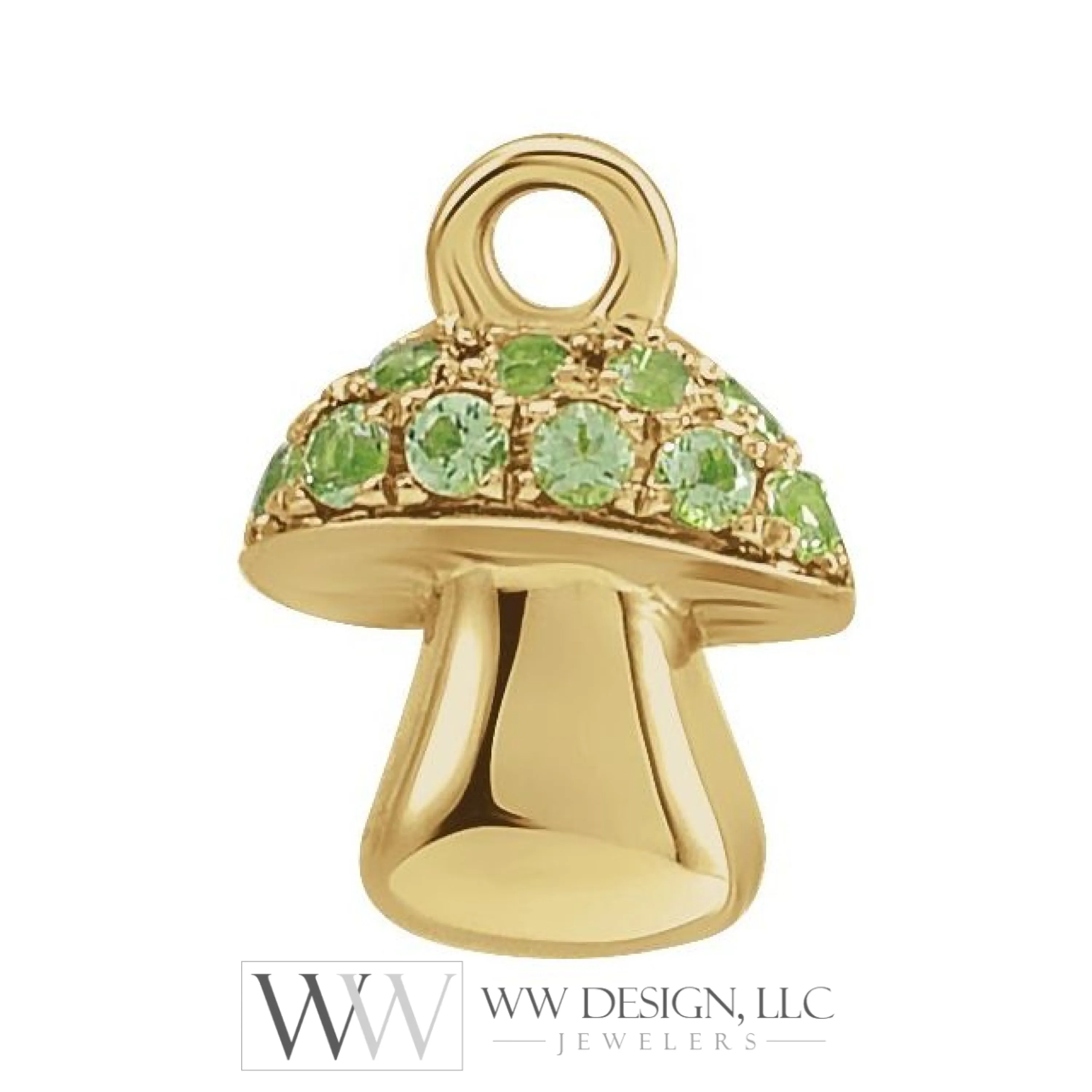 0.06 CTW Natural Diamond or Peridot Mushroom Dangle Charm - 14k Gold (Y, W, R)