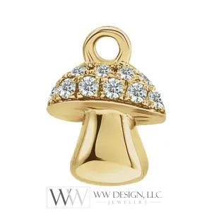 0.06 CTW Natural Diamond or Peridot Mushroom Dangle Charm - 14k Gold (Y, W, R)