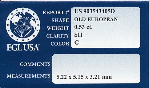 0.53 Carat Loose Old European Cut Diamond G Color SI1 Clarity