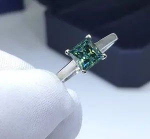 1 Carat Princess Cut Green Diamond Engagement Ring