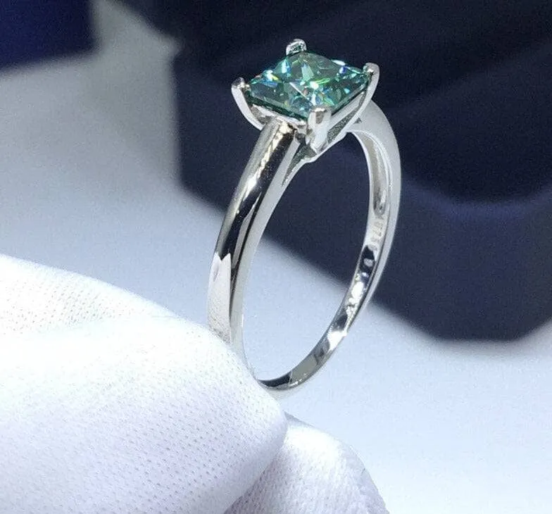 1 Carat Princess Cut Green Diamond Engagement Ring