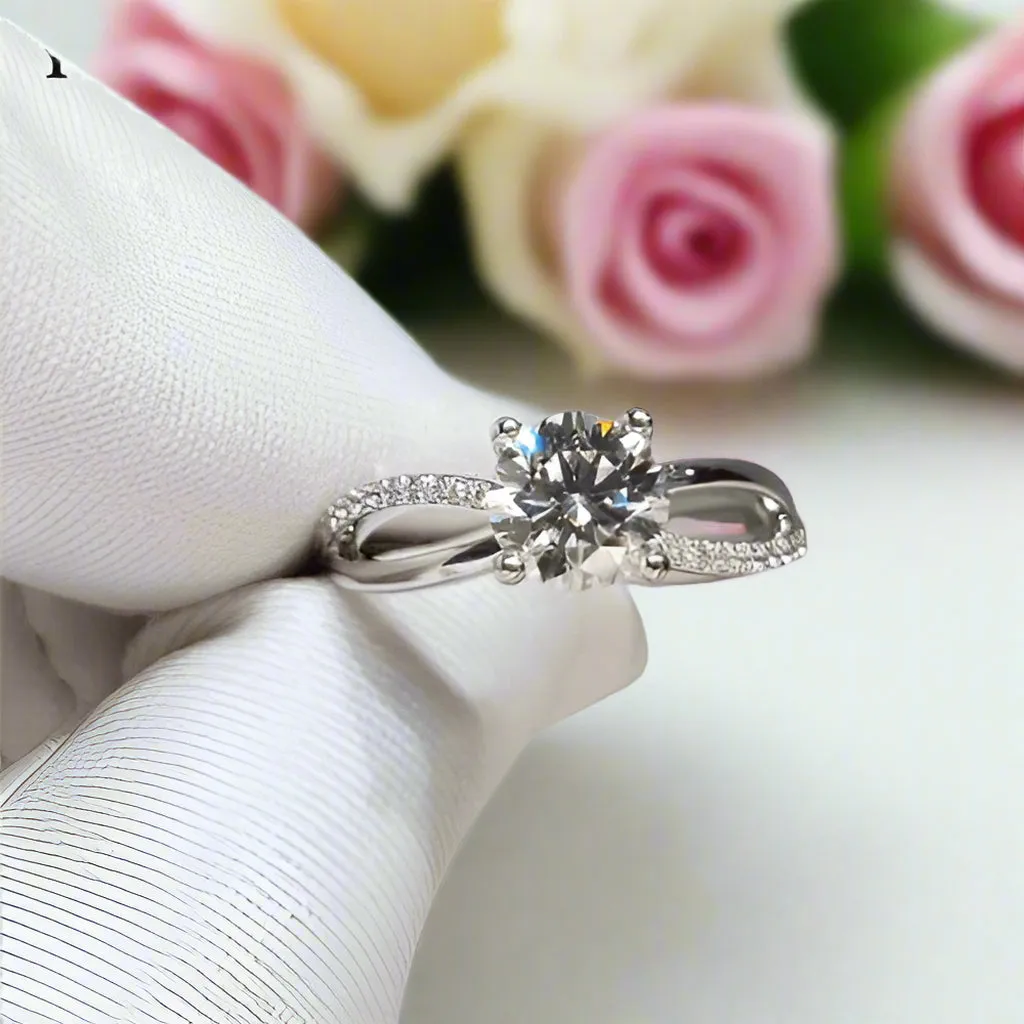1 Carat Round Cut Past D Color Diamond Forever Love Engagement Ring