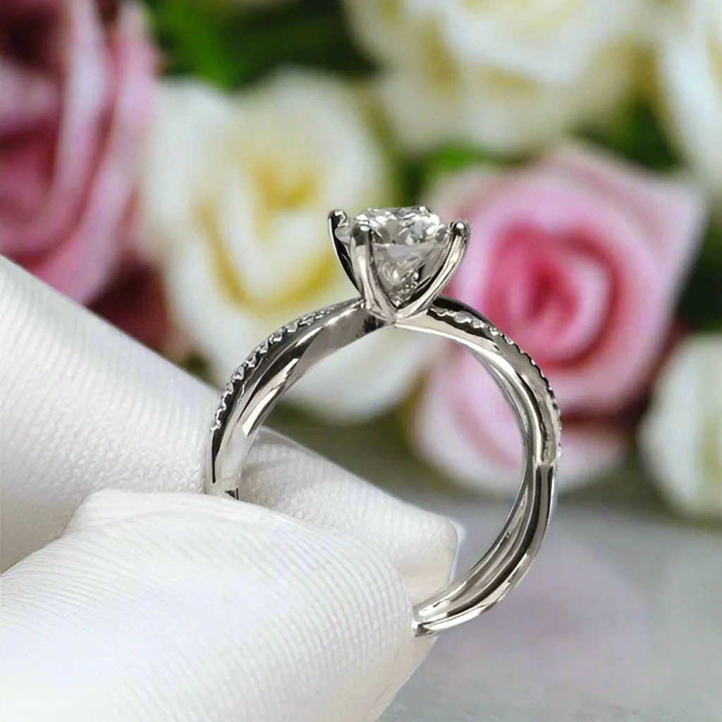1 Carat Round Cut Past D Color Diamond Forever Love Engagement Ring