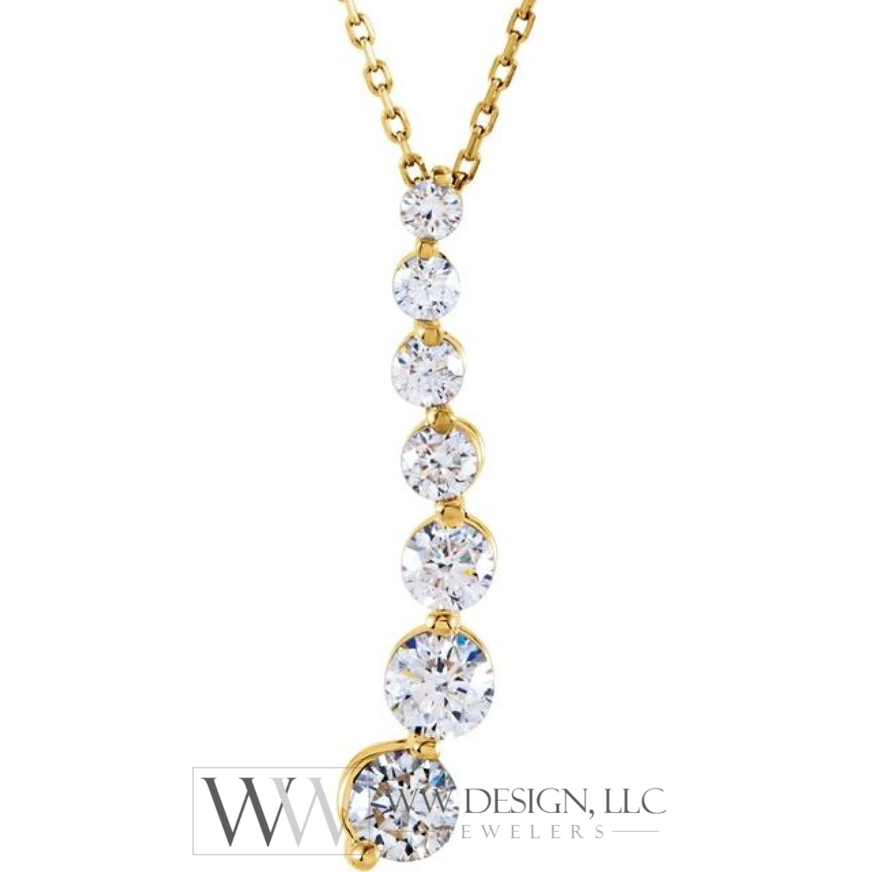 1 CTW Journey Graduated Drop Diamond Necklace - 14K Gold (Y or W)