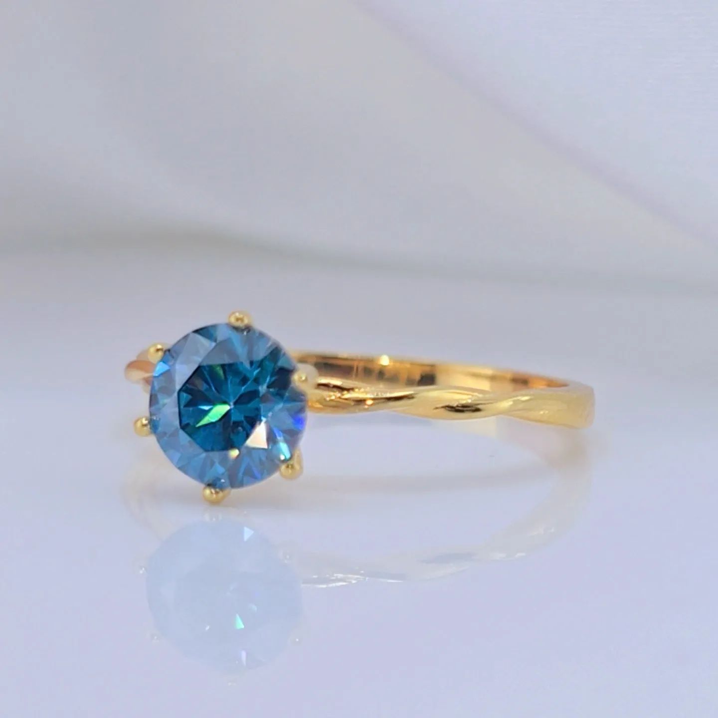 1.0 Ct Round Cut Blue Diamond Engagement Ring