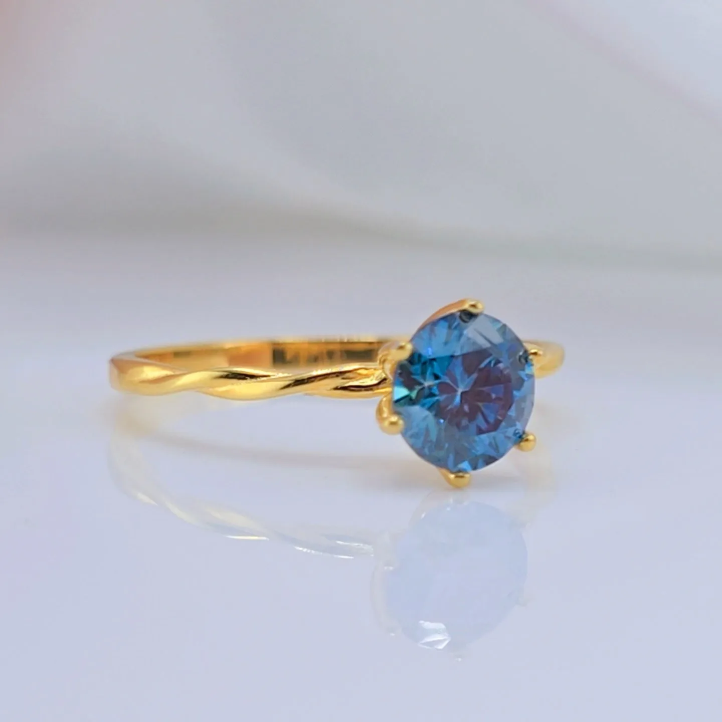 1.0 Ct Round Cut Blue Diamond Engagement Ring