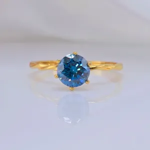 1.0 Ct Round Cut Blue Diamond Engagement Ring