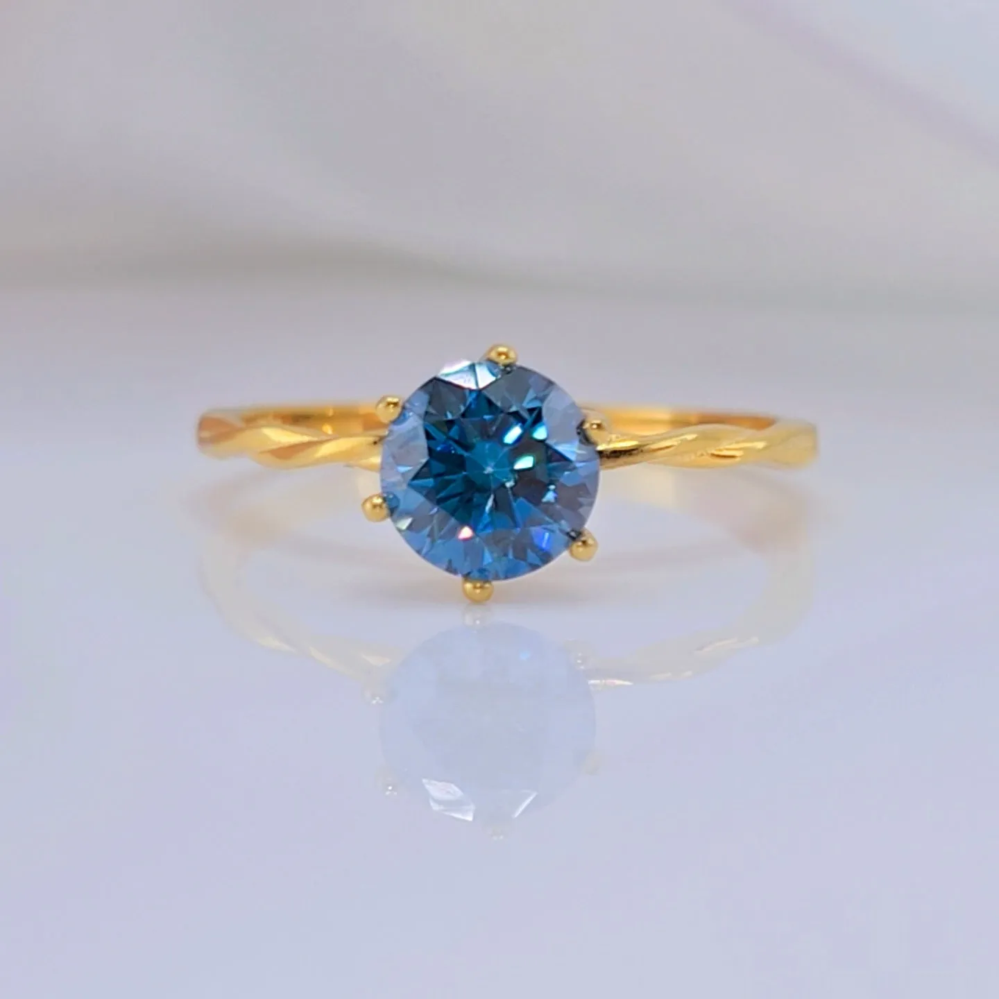 1.0 Ct Round Cut Blue Diamond Engagement Ring