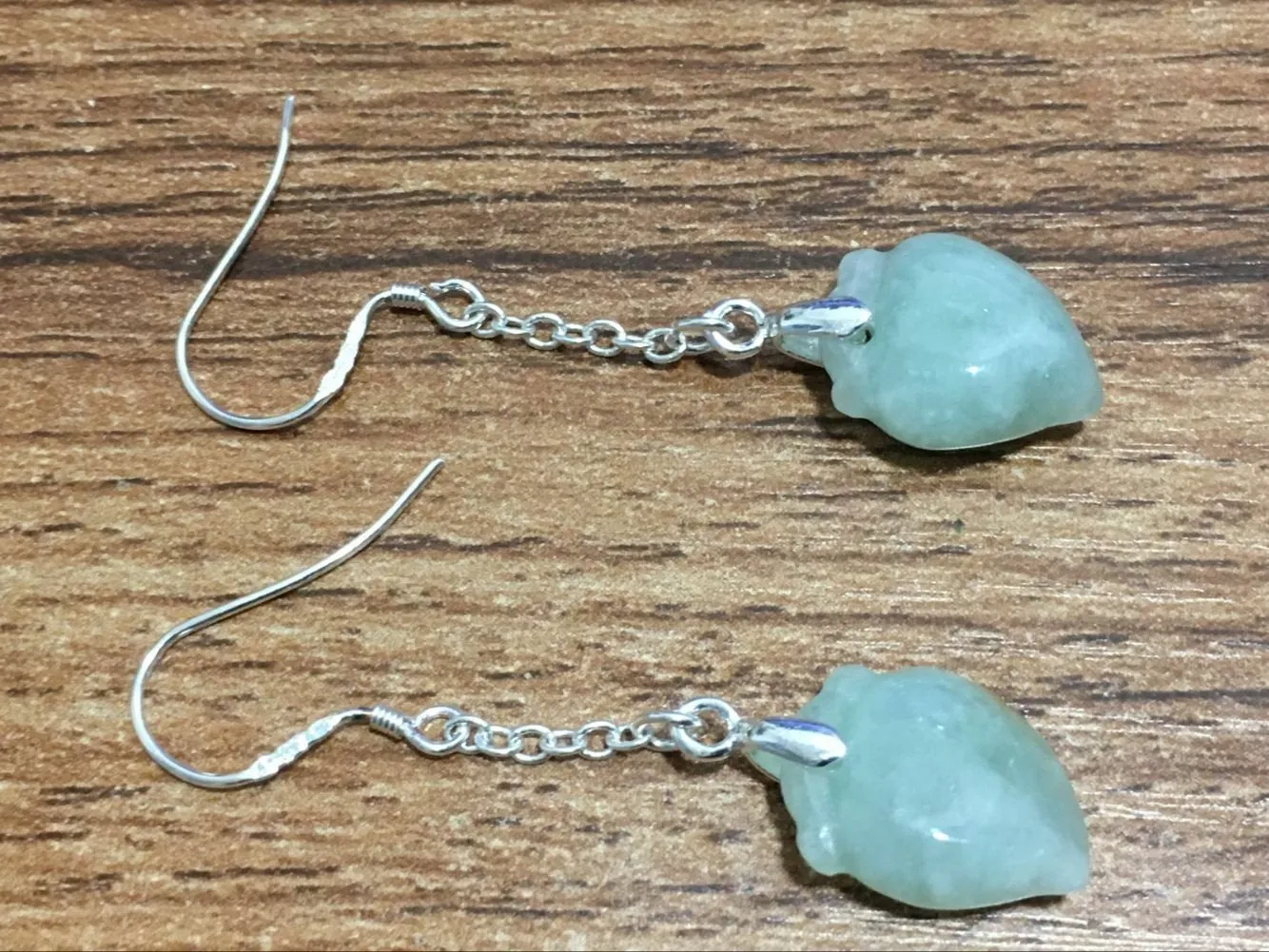 10% OFF- 2 pcs-Certified Natural Icy Jadeite Emerald A*Jade HandCarved A Pair of Peach Jade Earrings S925 silver X1118