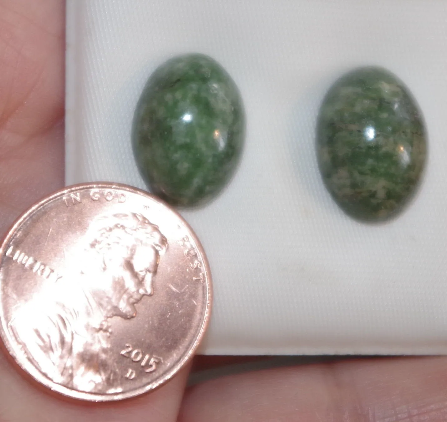 10% OFF- 2 pcs-Certified Natural Jadeite Emerald Jade A Pair of 14K GF Green Spotted Voyoming Jade Oval Stud Earrings LL《Grade A》