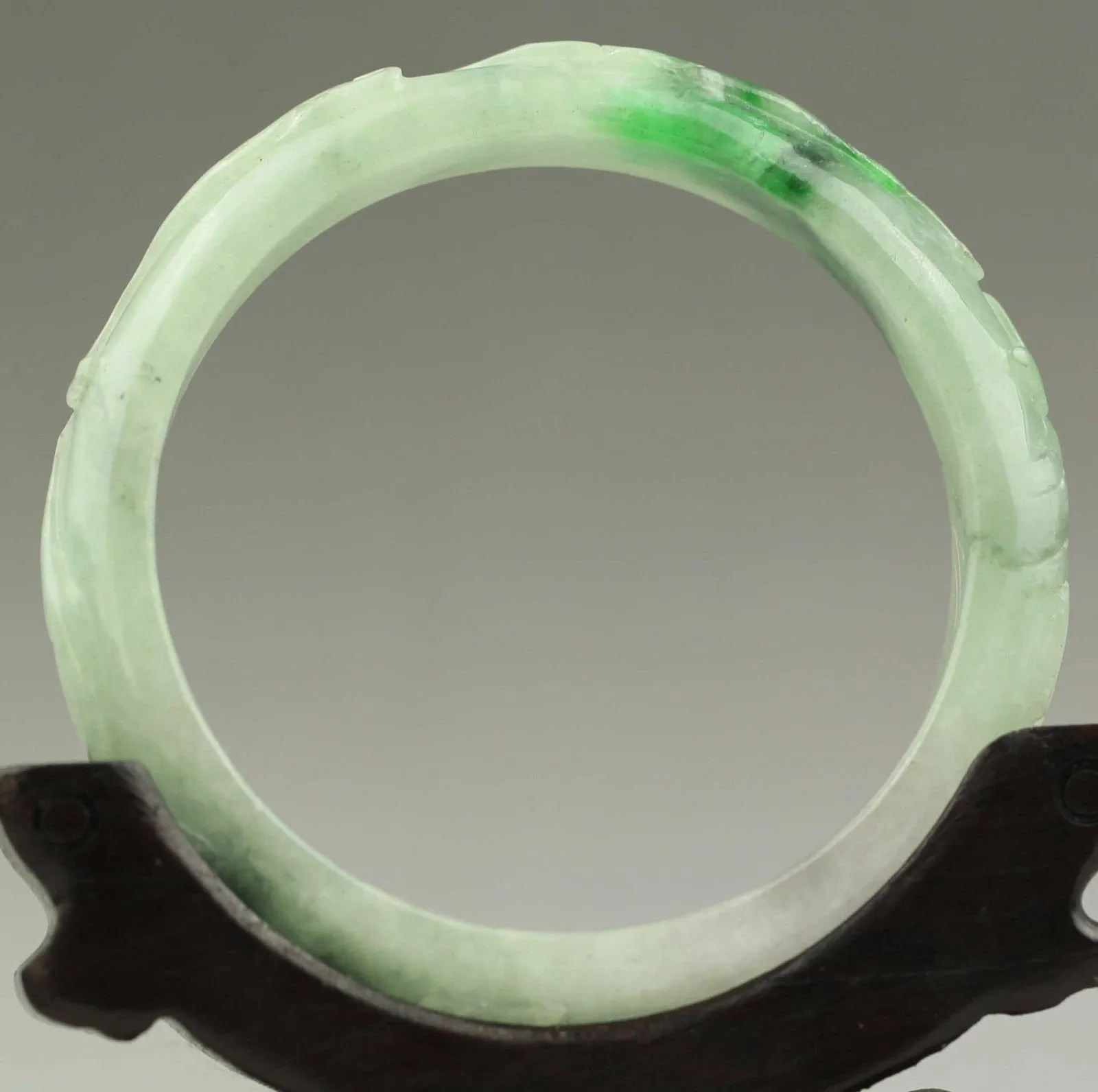 10% OFF- 52/53/54 mm Certified Natural Jadeite Emerald Jade Dragon Ruyi Flower Bangle《Grade A》NO.C187
