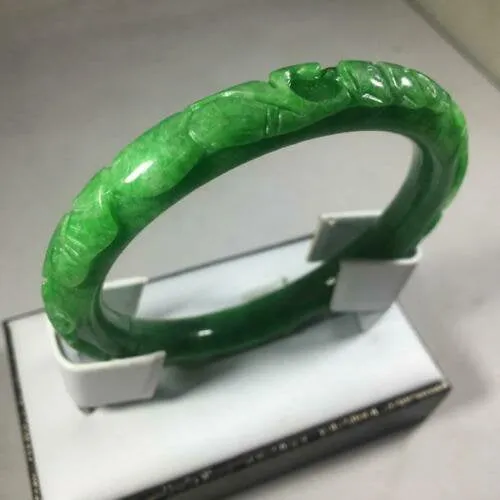 10% OFF- 56/57/58mm Certified Natural Green Jadeite Emerald A*Jade HandCarve Ruyi Flower-Money Coin Round Bracelet Bangle GX3140