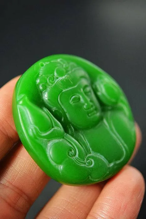 10% OFF- Certified Natural Emerald Jade Handcarved Guanyin Pendant A19402018
