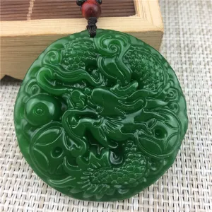 10% OFF- Certified Natural Green Emerald A*Jade HandCarved Dragon Pendant A89