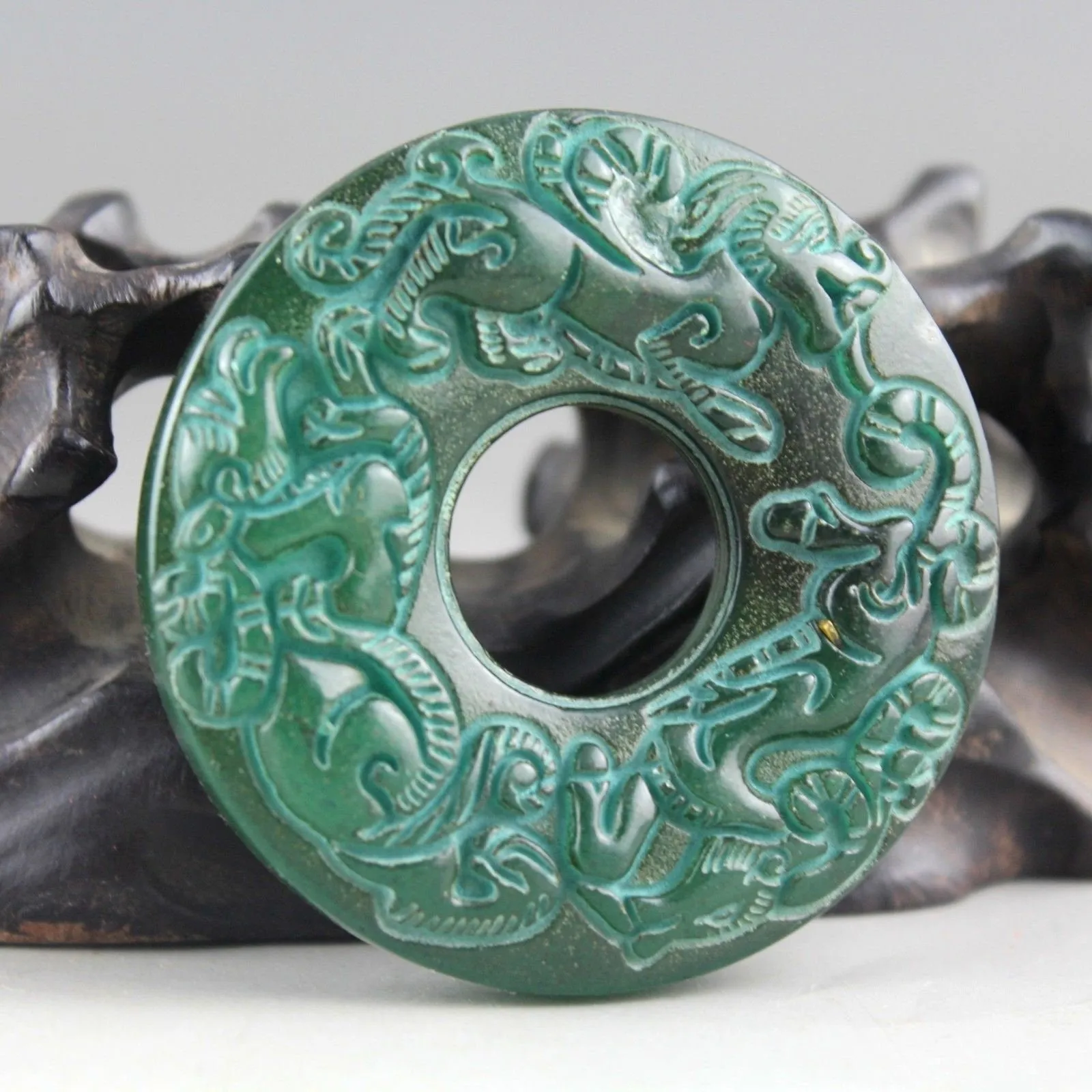 10% OFF- Certified Natural Green Jadeite Emerald A*Jade HandCarved Hongshan Culture Beast Noble Pendant 0745