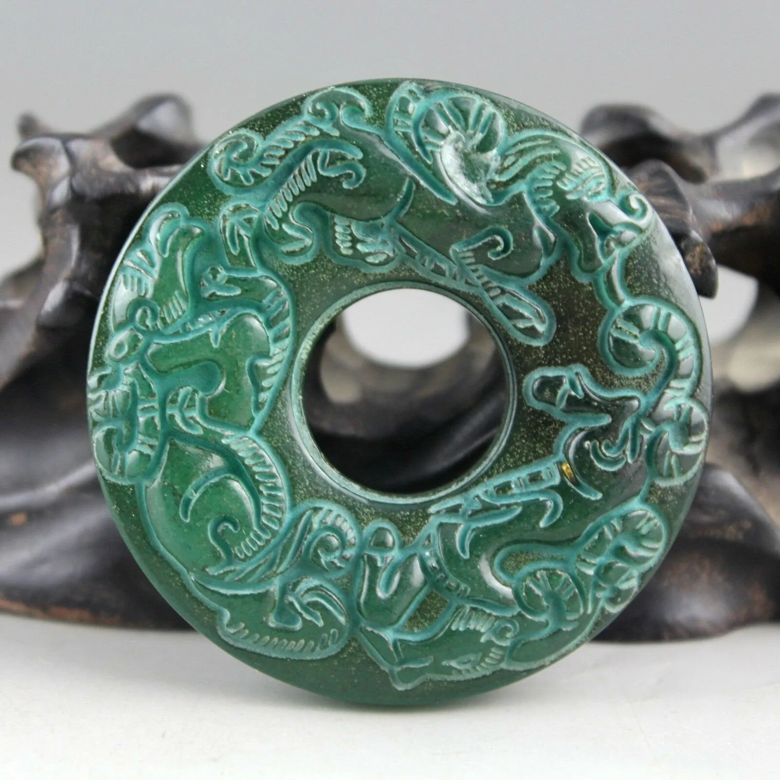 10% OFF- Certified Natural Green Jadeite Emerald A*Jade HandCarved Hongshan Culture Beast Noble Pendant 0745
