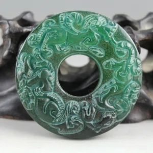 10% OFF- Certified Natural Green Jadeite Emerald A*Jade HandCarved Hongshan Culture Beast Noble Pendant 0745
