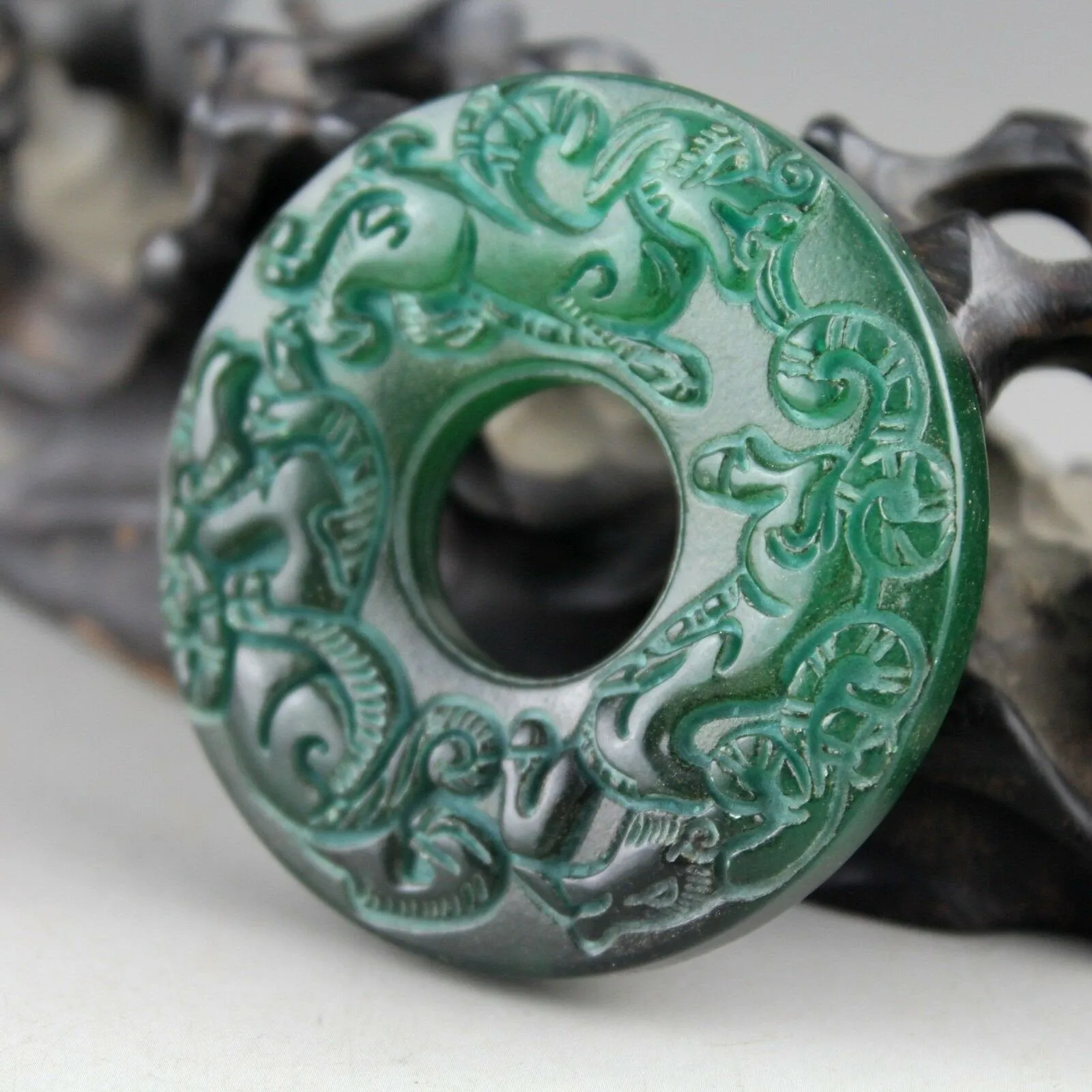10% OFF- Certified Natural Green Jadeite Emerald A*Jade HandCarved Hongshan Culture Beast Noble Pendant 0745