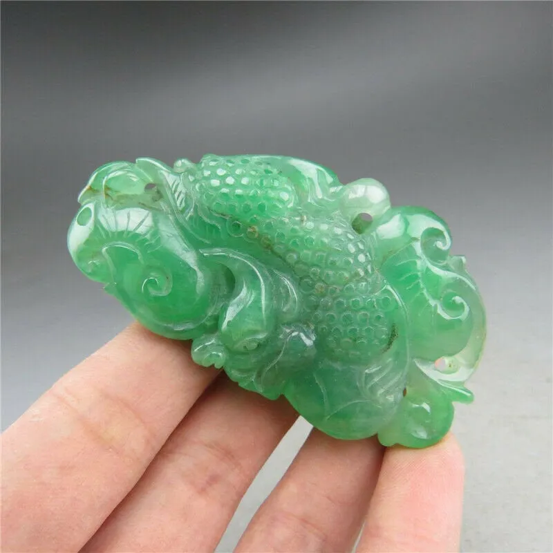 10% OFF- Certified Natural Ice Green Jadeite Emerald A Jade HandCarved Dragon Ruyi Pendant A1940