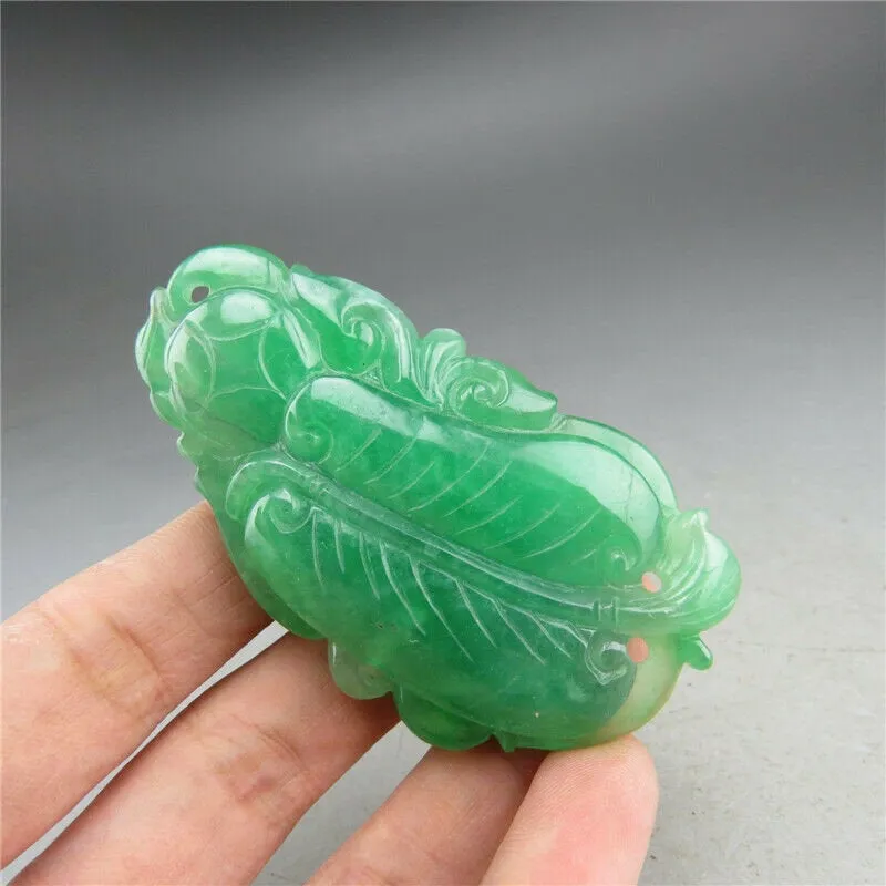 10% OFF- Certified Natural Ice Green Jadeite Emerald A Jade HandCarved Dragon Ruyi Pendant A1940