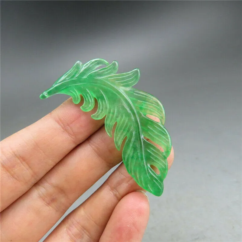 10% OFF- Certified Natural Ice Green Jadeite Emerald A Jade HandCarved Leaf Pendant A536
