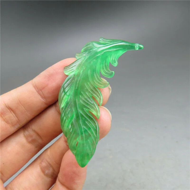 10% OFF- Certified Natural Ice Green Jadeite Emerald A Jade HandCarved Leaf Pendant A536