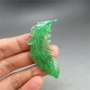 10% OFF- Certified Natural Ice Green Jadeite Emerald A Jade HandCarved Leaf Pendant A536