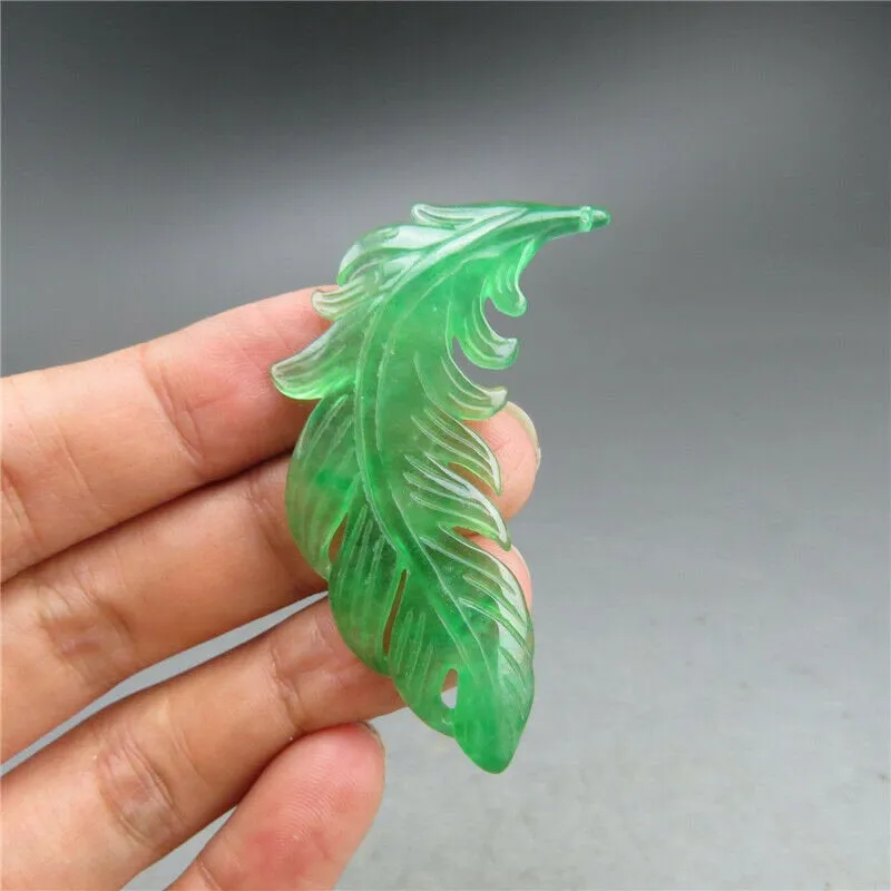 10% OFF- Certified Natural Ice Green Jadeite Emerald A Jade HandCarved Leaf Pendant A536