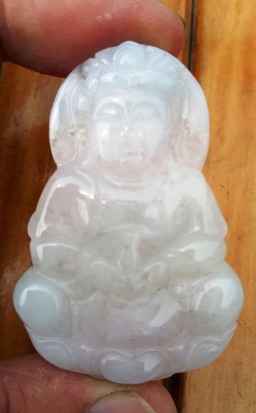 10% OFF- Certified Natural Ice Jadeite Emerald Jade Kuanyin Pendant《Grade A》0138
