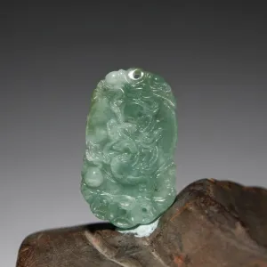 10% OFF- Certified Natural Ice Jadeite Emerald Jade Tablet Translucent Dragon Pendant《Grade A》4938