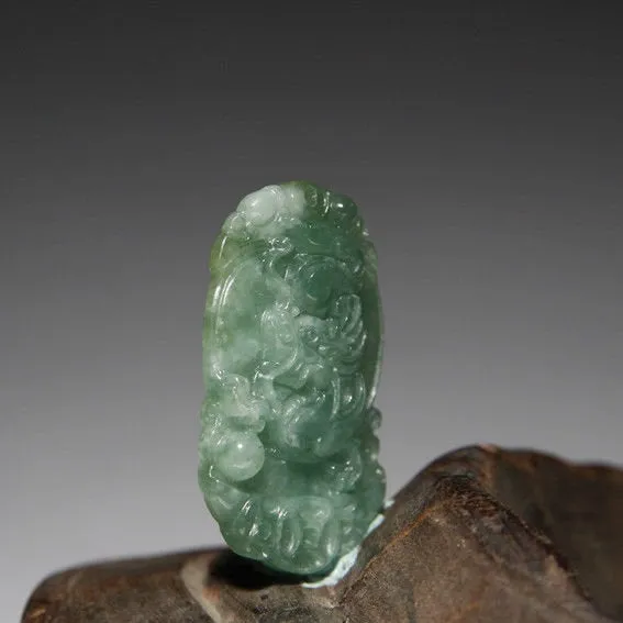 10% OFF- Certified Natural Ice Jadeite Emerald Jade Tablet Translucent Dragon Pendant《Grade A》4938