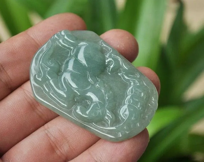 10% OFF- Certified Natural Ice Jadeite Emerald Jade Tablet Translucent Horse Pendant 《Grade A》3826