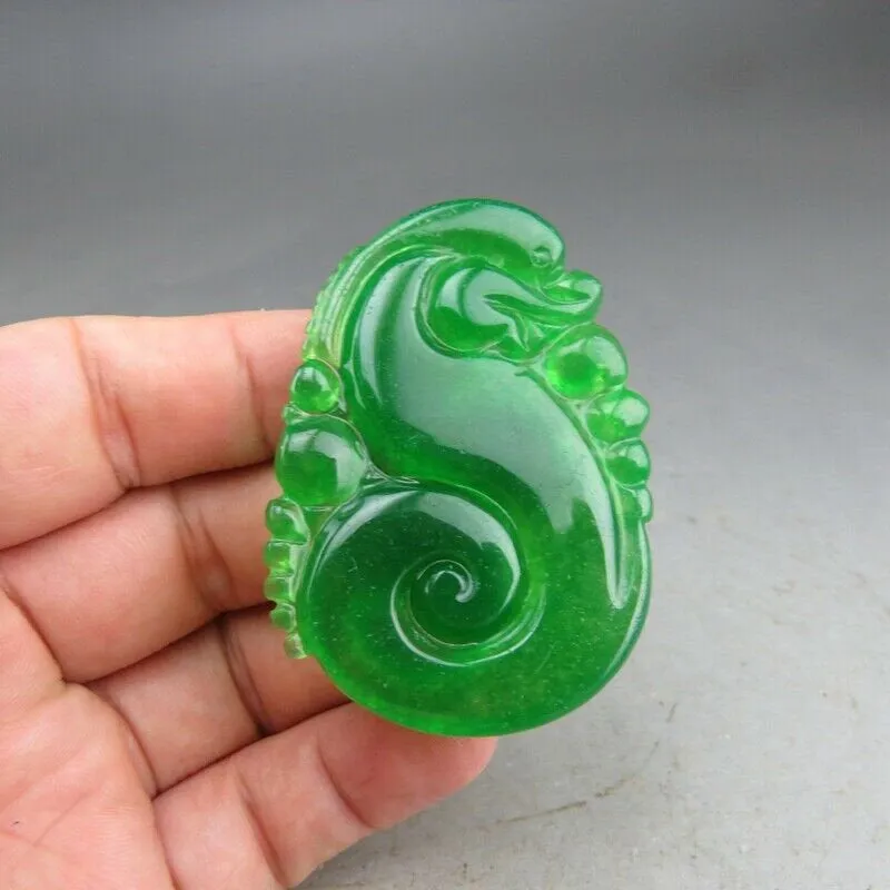 10% OFF- Certified Natural Icy Green Jadeite Emerald A Jade HandCarved Dragon Pendant A11