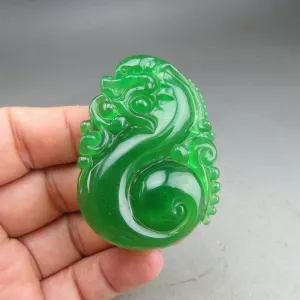 10% OFF- Certified Natural Icy Green Jadeite Emerald A Jade HandCarved Dragon Pendant A11