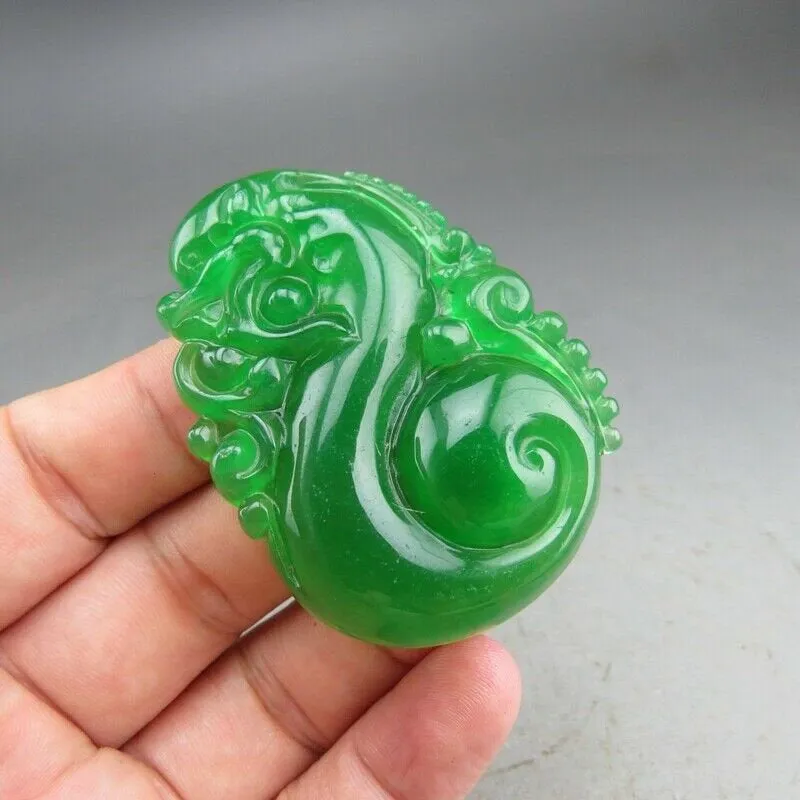 10% OFF- Certified Natural Icy Green Jadeite Emerald A Jade HandCarved Dragon Pendant A11