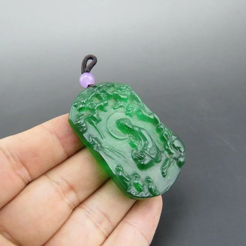 10% OFF- Certified Natural Icy Green Jadeite Emerald A Jade HandCarved Goddess of Mercy Pendant A211