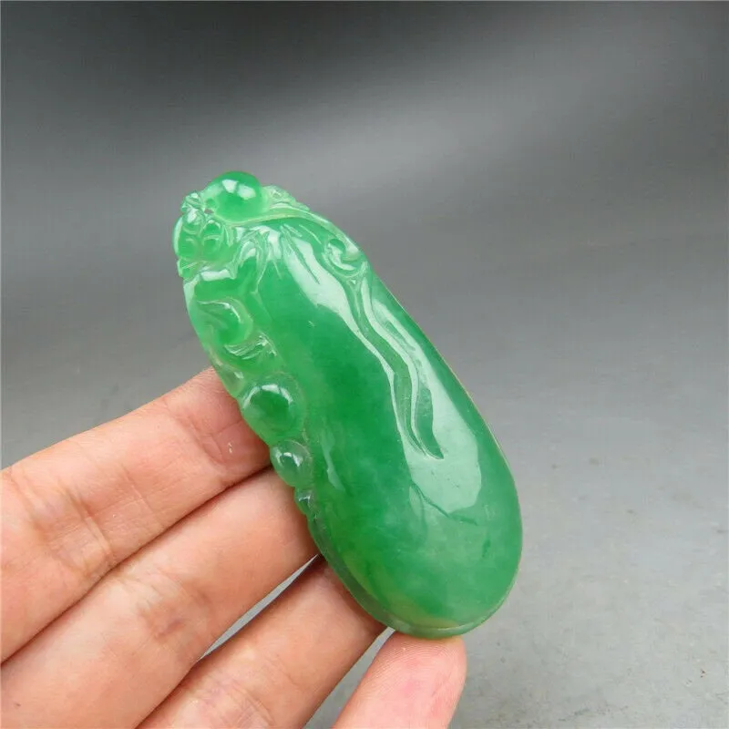 10% OFF- Certified Natural Icy Green Jadeite Emerald A Jade HandCarved Monkey Melon Pendant A52