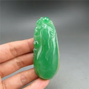 10% OFF- Certified Natural Icy Green Jadeite Emerald A Jade HandCarved Monkey Melon Pendant A52
