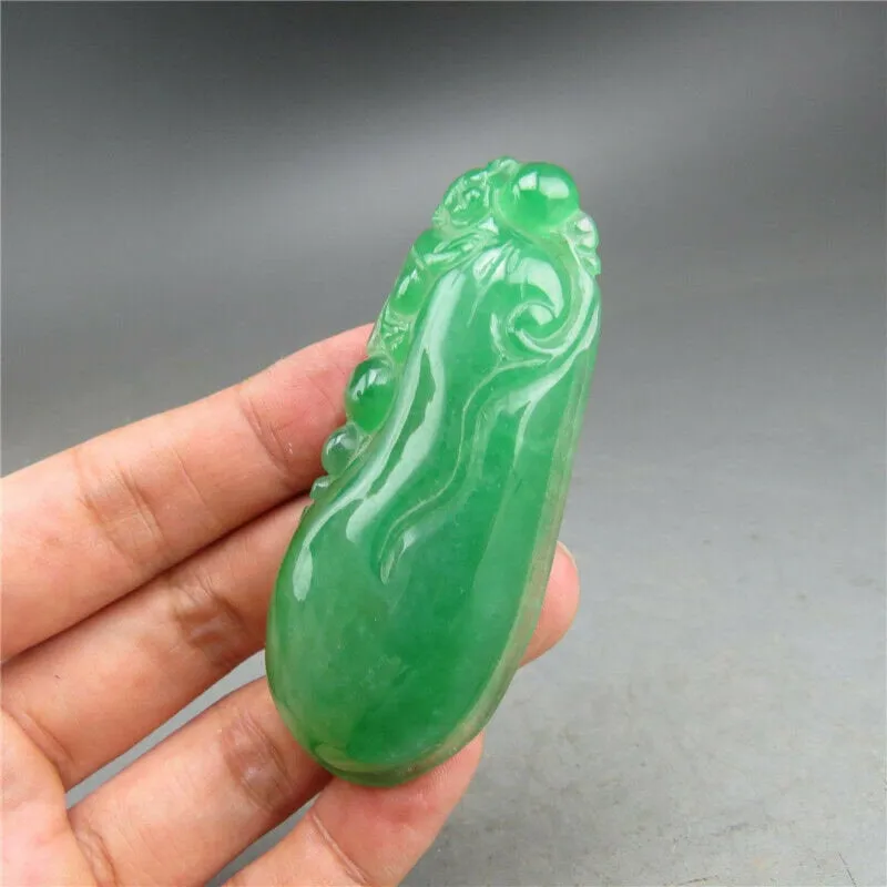 10% OFF- Certified Natural Icy Green Jadeite Emerald A Jade HandCarved Monkey Melon Pendant A52