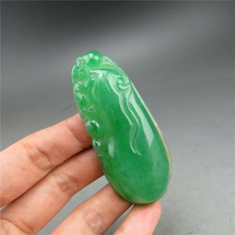 10% OFF- Certified Natural Icy Green Jadeite Emerald A Jade HandCarved Monkey Melon Pendant A52