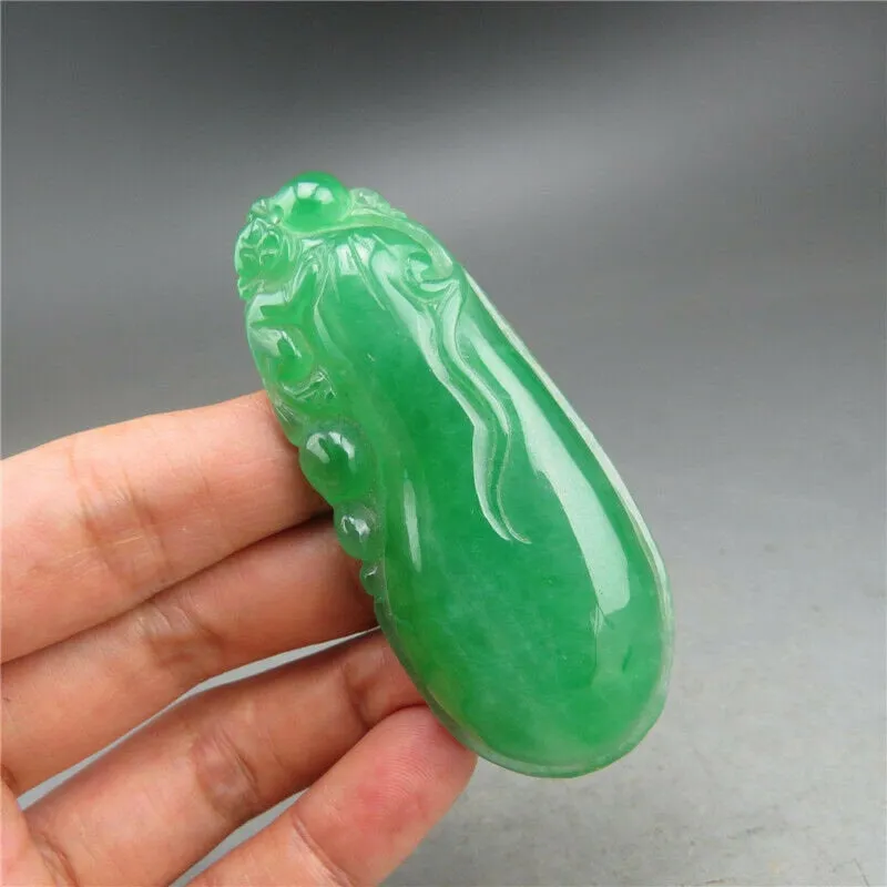 10% OFF- Certified Natural Icy Green Jadeite Emerald A Jade HandCarved Monkey Melon Pendant A52