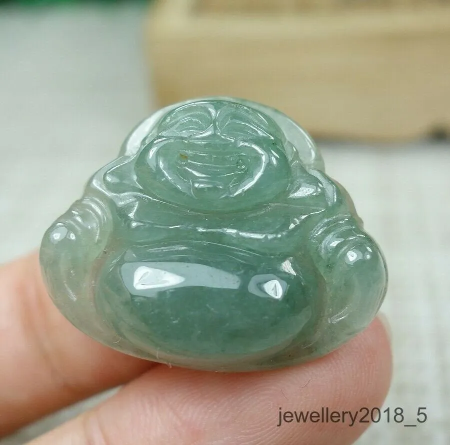 10% OFF- Certified Natural Icy Jadeite Emerald A*Jade HandCarved Tablet Buddha 佛 Pendant A2962