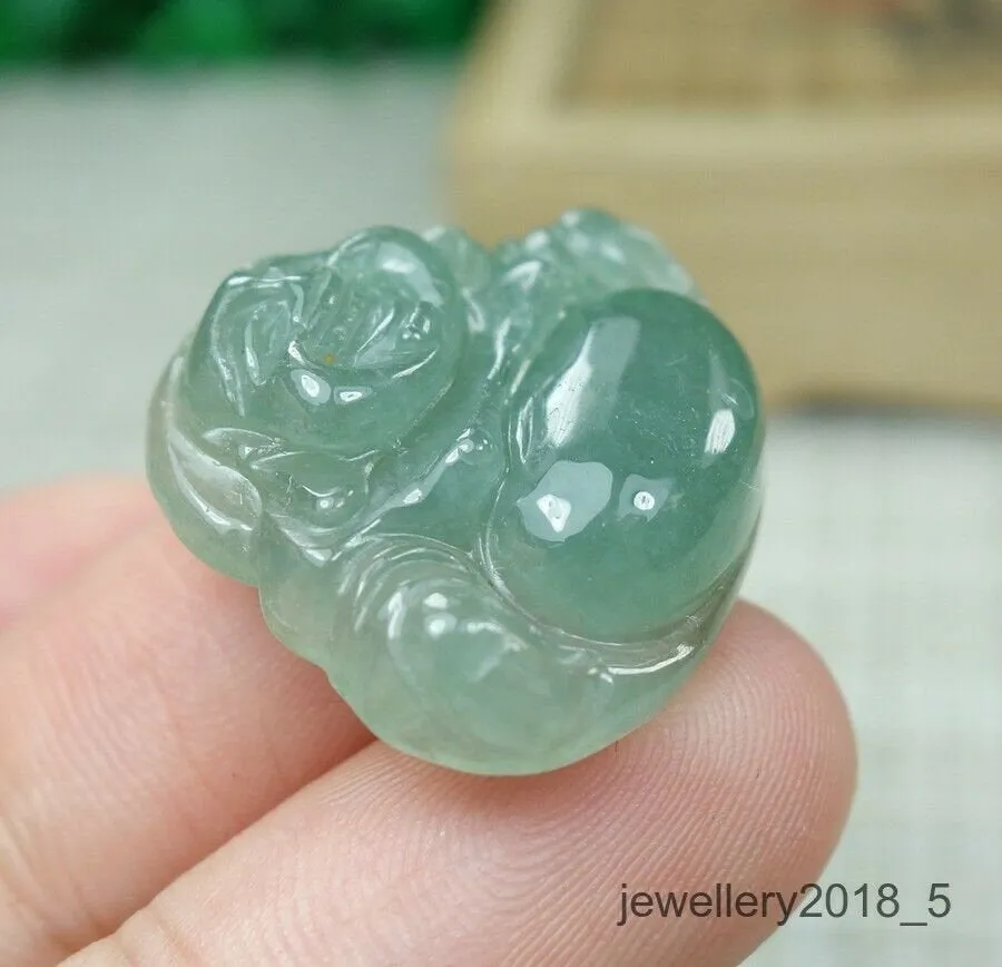 10% OFF- Certified Natural Icy Jadeite Emerald A*Jade HandCarved Tablet Buddha 佛 Pendant A2962