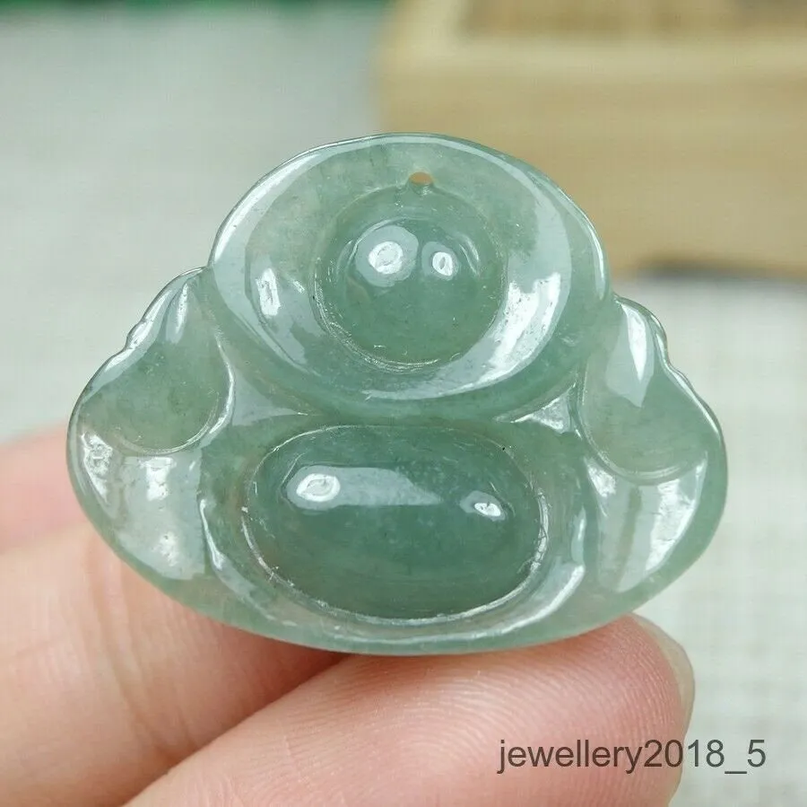 10% OFF- Certified Natural Icy Jadeite Emerald A*Jade HandCarved Tablet Buddha 佛 Pendant A2962