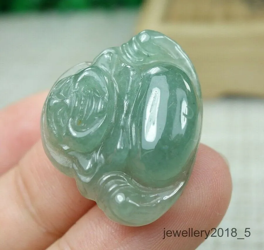 10% OFF- Certified Natural Icy Jadeite Emerald A*Jade HandCarved Tablet Buddha 佛 Pendant A2962
