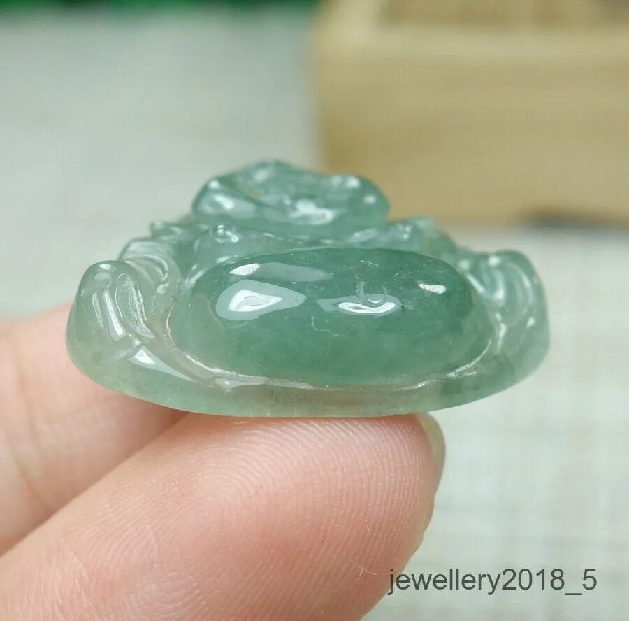 10% OFF- Certified Natural Icy Jadeite Emerald A*Jade HandCarved Tablet Buddha 佛 Pendant A2962