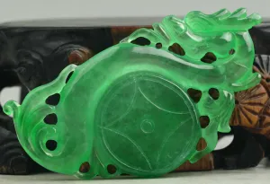 10% OFF- Certified Natural Icy Jadeite Emerald Jade Handcarved Dragon Pendant《Grade A》NO.C314