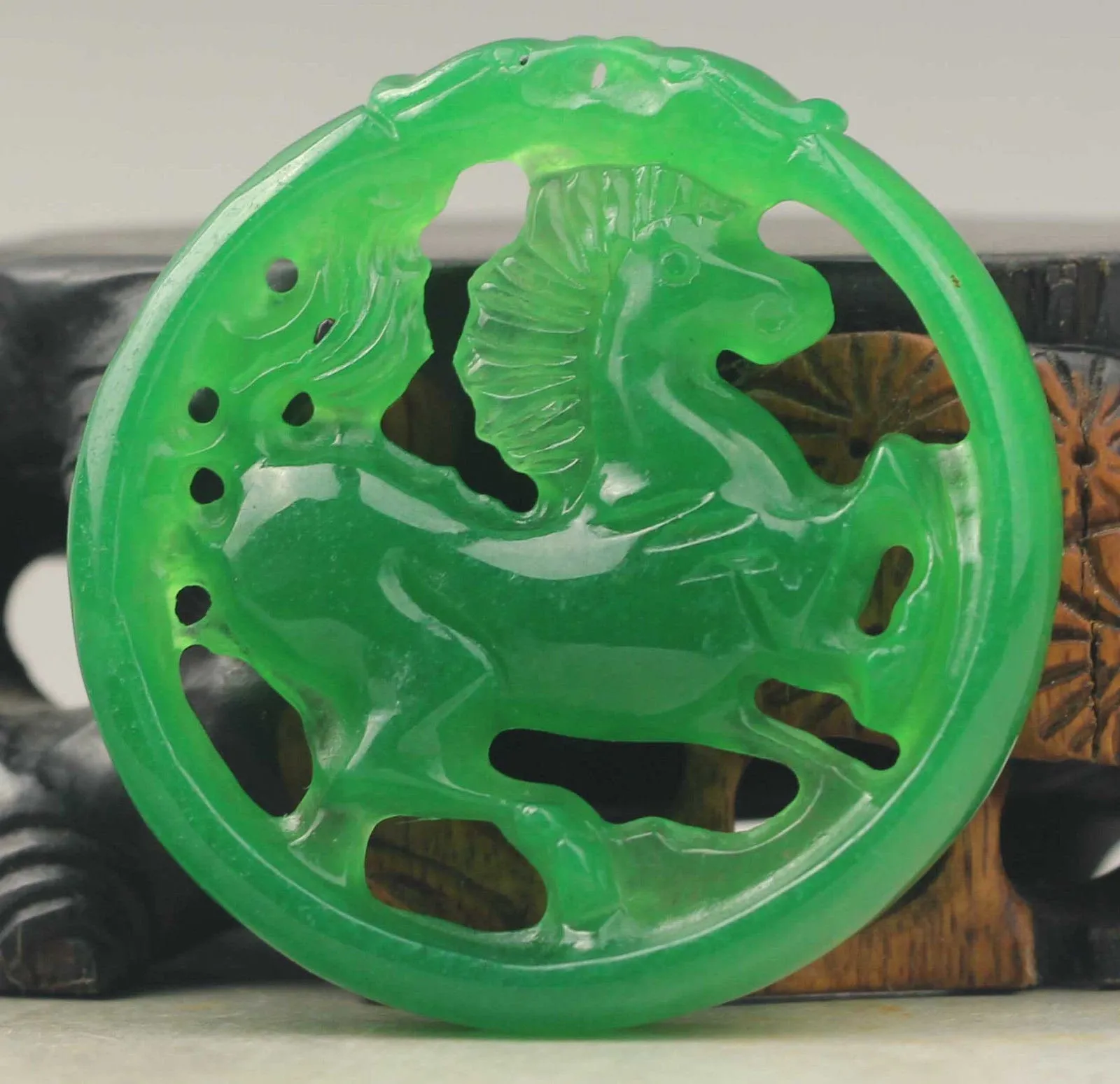 10% OFF- Certified Natural Icy Jadeite Emerald Jade Handcarved Horse Pendant《Grade A》NO.C964